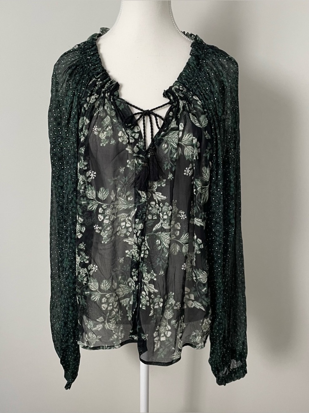 Free People Hendrix Floral Peasant Blouse  Sheer Floral Renaissance Whimsigoth